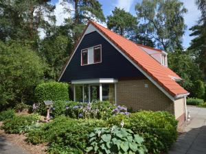 una casa negra con techo naranja en Quietly located holiday home against the Lemelerberg, en Lemele