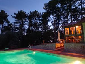 a swimming pool in front of a house at night at The Lemon Place by Nicola Real Estate in Corsanico-Bargecchia