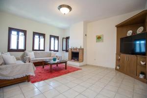 ein Wohnzimmer mit einem Sofa und einem TV in der Unterkunft Zmas Apartment in Chorto