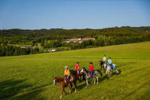 a group of people riding horses in a field at Aldiana Club Ampflwang in Ampflwang im Hausruckwald