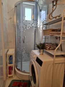 a washing machine in a bathroom with a shower at Lavanda in Livno +11 photos