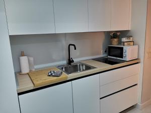 kuchnia ze zlewem i mikrofalówką w obiekcie La Estancia de Leganitos w Madrycie