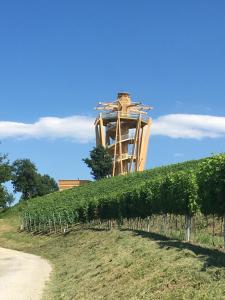 einen Weinberg mit einem Turm auf einem Hügel in der Unterkunft Holiday Home Mađerka in Štrigova