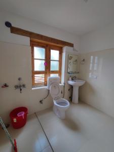 a bathroom with a toilet and a sink at Jig Gyas Guest House in Leh
