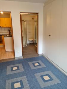 an empty room with a kitchen and a bathroom at Lumpaz in Sta Maria Val Müstair