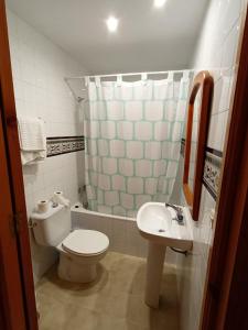 Baño pequeño con aseo y lavamanos en HOSTAL MONCADA, en Gaucín