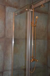 a shower with a glass door in a bathroom at Huize Maurits in The Hague