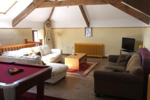 ein Wohnzimmer mit Sofas und einem Billardtisch in der Unterkunft Devon Country Paradise in Tavistock