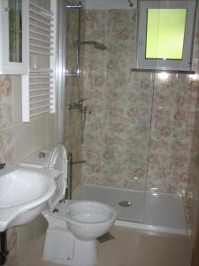 a bathroom with a toilet and a sink and a shower at Apartma Janja in Portorož +7 photos