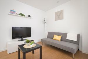 a living room with a couch and a tv at Apartamento BS Oviedo Centro in Oviedo