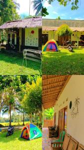 a collage of photos of a house and a tent at Susan Homestay in Batukaras