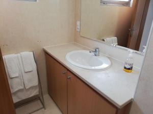 un baño con lavabo y espejo en Azores Terrace Apartment T2, en Ponta Delgada 25 fotos más