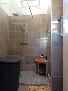 a bathroom with a shower and a sink at Chez Laurette Murato in Murato +51 photos