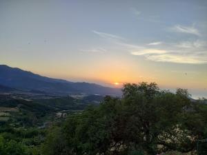 a view of the sunset from a hill with trees at Vacances près de Saint Florent in Olmeta-di-Tuda