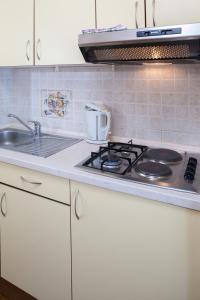 a kitchen with a stove and a sink at Apartments Waterfront IVAN 2 in Podgora