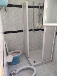 a small bathroom with a toilet and a shower at VisitPonza - La tana di Bacco in Ponza