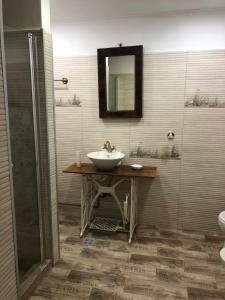 a bathroom with a sink and a mirror and a shower at anastasia 3 in Mediaş +17 photos