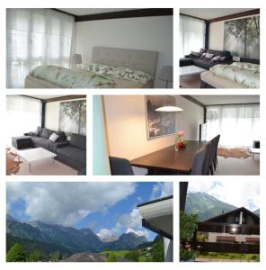 a collage of photos of a bedroom and a living room at Ferienwohnung Engelberg in Engelberg