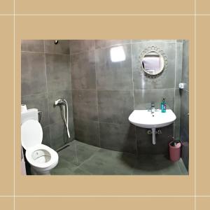 uma casa de banho com um WC e um lavatório em Pristina newborn rooms em Pristina
