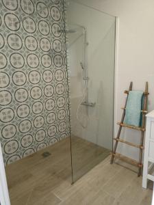 a shower with a glass door in a bathroom at Mirador de Trafalgar Conil in Conil de la Frontera