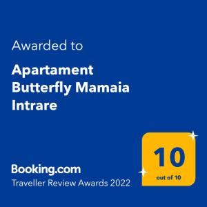 康斯坦察的住宿－Apartament Butterfly Mamaia Intrare，标牌上标有公寓