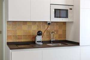 blat kuchenny ze zlewem i kuchenką mikrofalową w obiekcie Apartamentos La Quinta w mieście Burgos