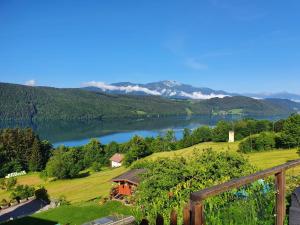 una casa su una collina con vista sul lago di Apartment Haus Starfach a Döbriach