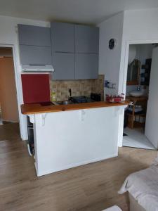 Kuchyň nebo kuchyňský kout v ubytování Appartement pleine vue mer au bord de la plage