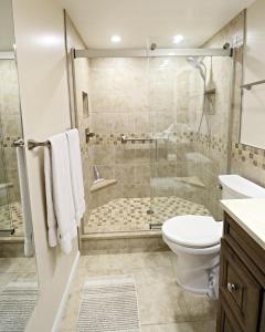 een badkamer met een douche en een toilet bij Ocean Village Club G22 in St. Augustine