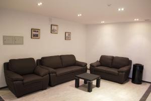 una sala de espera con dos sofás y una mesa en Park House en Barmashino