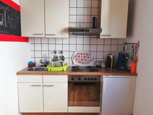 a small kitchen with white cabinets and a sink at 6 people Vacation Apartment In The Black Forest in Villingen-Schwenningen