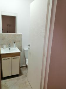 a bathroom with a sink and a toilet at Violet House in Turda