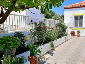 a garden with flowers and plants on a fence at Lemon Garden 1 in Karídhion