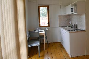 Žlutice的住宿－Autokemp Žlutice，小厨房配有小桌子和窗户