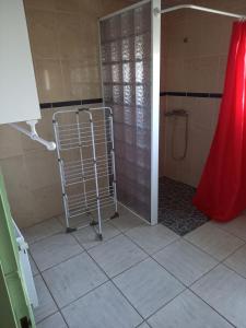 a bathroom with a shower with a cart in it at Gites panoramique in Sainte-Livrade-sur-Lot +13 photos