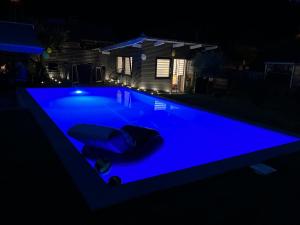 a swimming pool at night with blue illumination at Gleinstraße 24 Wohnung in Sankt Margarethen bei Knittelfeld