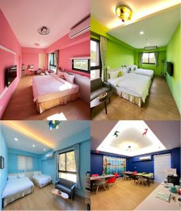 a collage of four pictures of a bedroom at 2H-share home in Yuchi