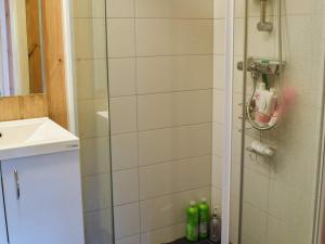 baño con ducha y puerta de cristal en Holiday home NESBYEN II, en Nesbyen
