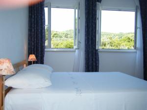 科爾丘拉的住宿－Apartment Villa Green Court，卧室配有白色的床和2扇窗户。