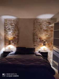 1 dormitorio con 1 cama con 2 lámparas en Bienvenue à La Grenouillère, en Le Magny