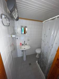 uma casa de banho com um lavatório e um WC em Plane TREE em Mariaí