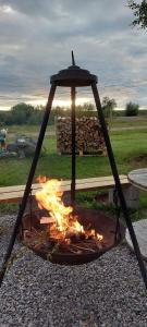 a fire in a fire pit in a park at Varjjatgeainu Apartment Nesseby in Varangerbotn