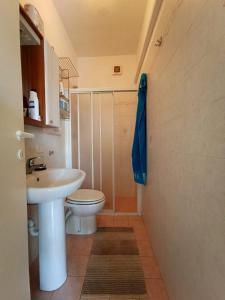Un baño con lavabo, inodoro y ducha. en App Casa Dei Pini - Bilocale, en Capoliveri