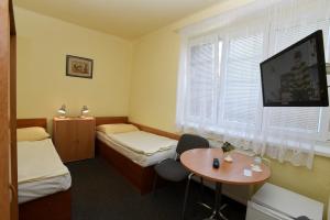 Televízia a/alebo spoločenská miestnosť v ubytovaní Hotel U Jezírka