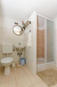 a bathroom with a toilet and a shower and a sink at House Tomislav in Kolan