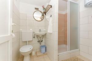 ein Badezimmer mit Toilette, Waschbecken und Dusche in der Unterkunft House Branimir in Kolan + 28 Fotos