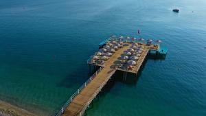 an aerial view of a dock in the water at AQI Hydros Club in Kemer