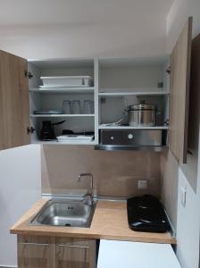 a kitchen with a sink and a counter top at Ladenis Studios in Nea Plagia