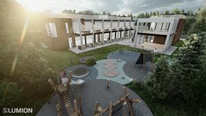un diseño arquitectónico de un edificio con patio en Hygge Hotel en Opole