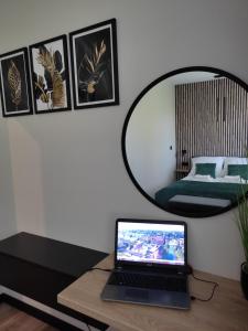 Televízia a/alebo spoločenská miestnosť v ubytovaní Apartament Zamkowe Wzgórze